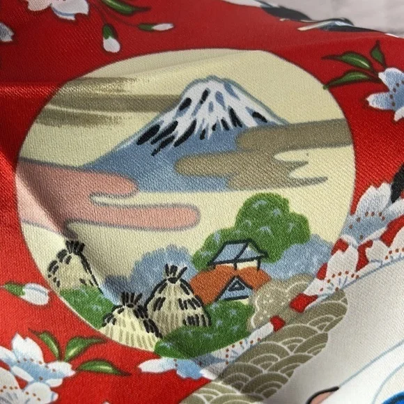 Kimono robe Rayon, red with flowers and wo… - Picture 5 of 8